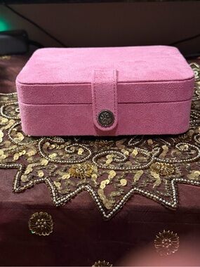 Pink Suede Jewelry Box - Compact Travel Case